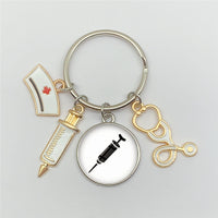 Injector Stethoscope Nurse Key Chain Doctor Nurse Key Ring Gift Cross Border