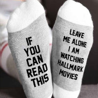 New Funny Winter Creative Art Lettered Wine Socks Xmas Gift If You Can Read Watching Christmas Movies Home