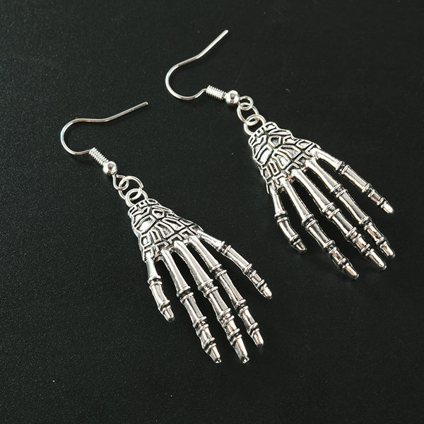 Halloween Vintage Carved Skull Skeleton Hands Earrings