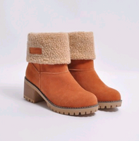 Mid-Tube Thick Heel Suede Snow Boots