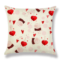 Valentine's Day Red Peach Heart Couple Linen Cushion