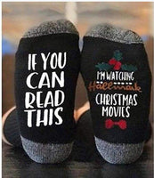 New Funny Winter Creative Art Lettered Wine Socks Xmas Gift If You Can Read Watching Christmas Movies Home