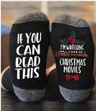 New Funny Winter Creative Art Lettered Wine Socks Xmas Gift If You Can Read Watching Christmas Movies Home