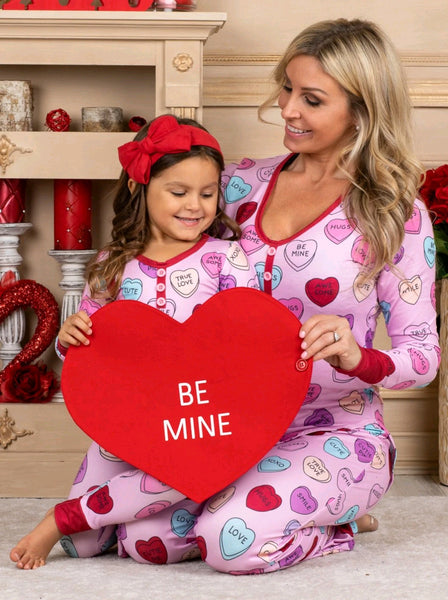 Valentines Day Love Print Casual Home Pajamas Parent Child Set