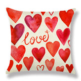 Valentine's Day Red Peach Heart Couple Linen Cushion