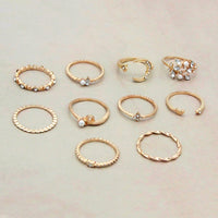 Bohemian Fashion Star Moon Love Pearl Leaf 10-Piece Ring