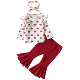 Infant Children's Valentine's Day White Love Top  Flared Trousers Two-Piece Set