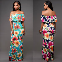 Women's Clothes Hot-selling Off-neck Printed Ruffled Dress Tube Top Dress