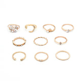 Bohemian Fashion Star Moon Love Pearl Leaf 10-Piece Ring