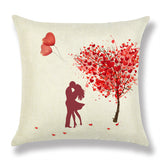 Valentine's Day Red Peach Heart Couple Linen Cushion