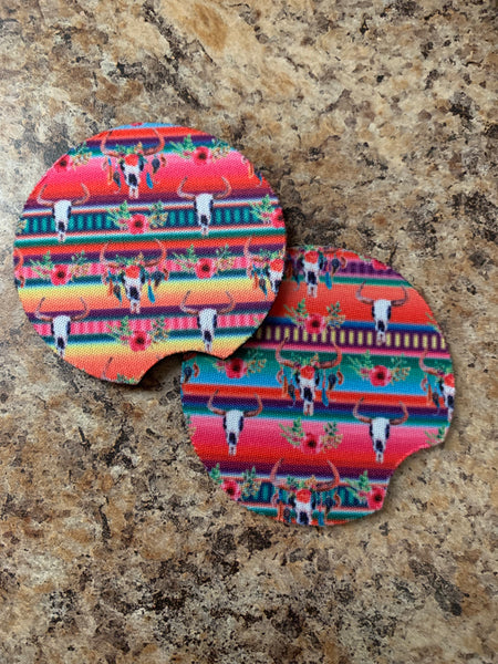 Serape Skull Car Coasters