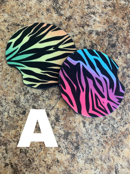 Neon Zebra Car Coasters